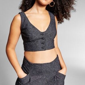 JeanniexINC International Concepts Charcoal Buttoned Crop Top